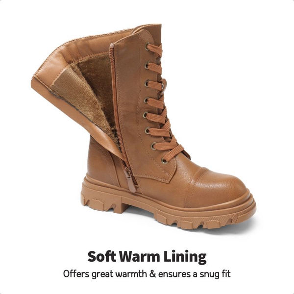 Girls Vegan Leather Combat Ankle Boots - CAMEL - 4